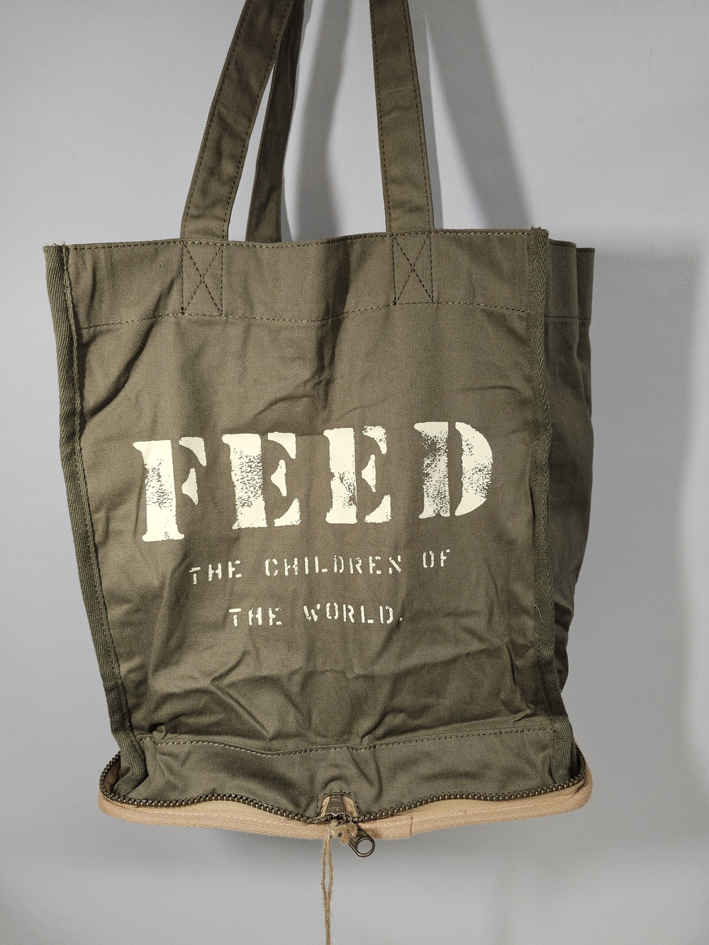 FEED Foldable Olive Canvas Tote Bag - NWT